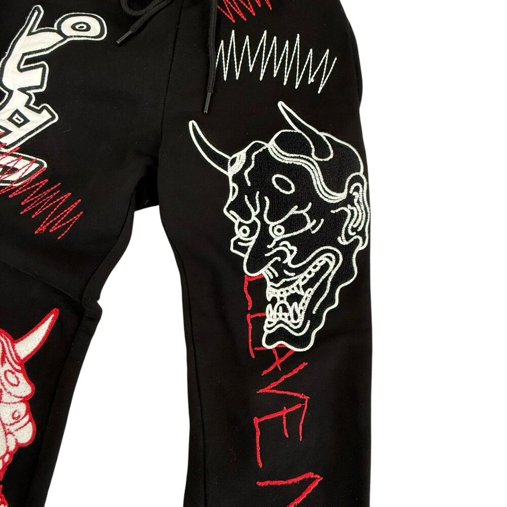 Smoke Rise Split Jogger Sweatpant Men Small Leave Me Alone Embroidered Devil - Picture 2 of 12